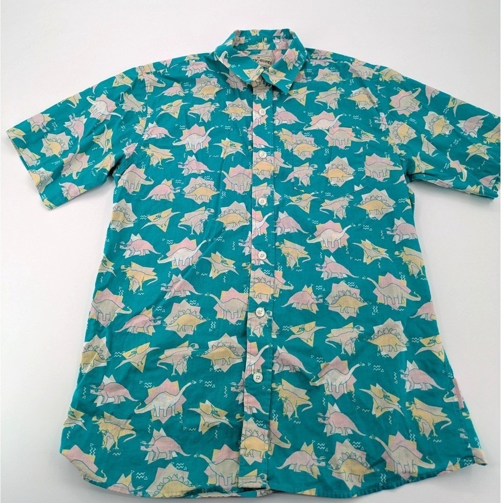 Tipsy Elves Button Up Men's Medium Dinosaurs with Shades Short‎ Sleeve Hawaiian